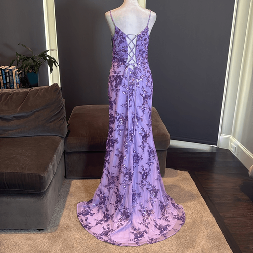 Women’s Purple Mermaid Fit Prom Party Dress Sparkly Sequins Lace Up Back Size 4 - Picture 4 of 11