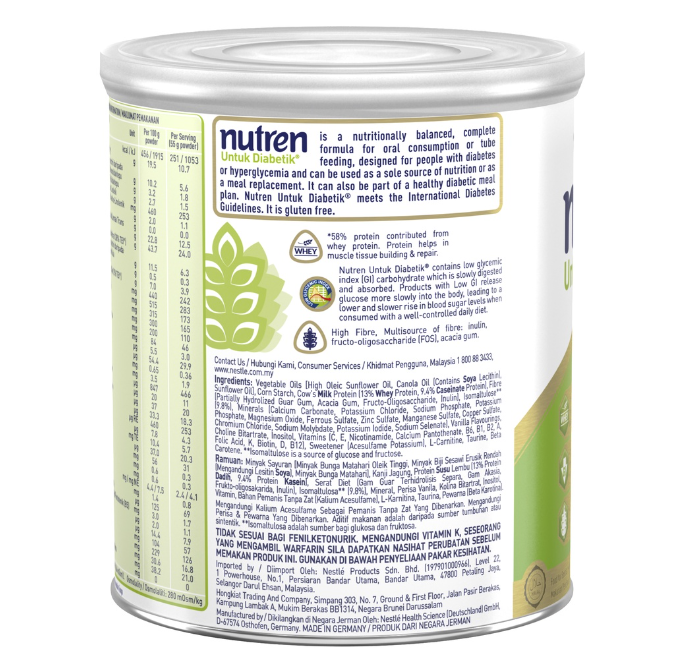 Nutren Diabetic Nestlé - Complément Nutritionnel Complet Saveur Vanille - Boîte De 800g - Pour Personnes Diabétiques