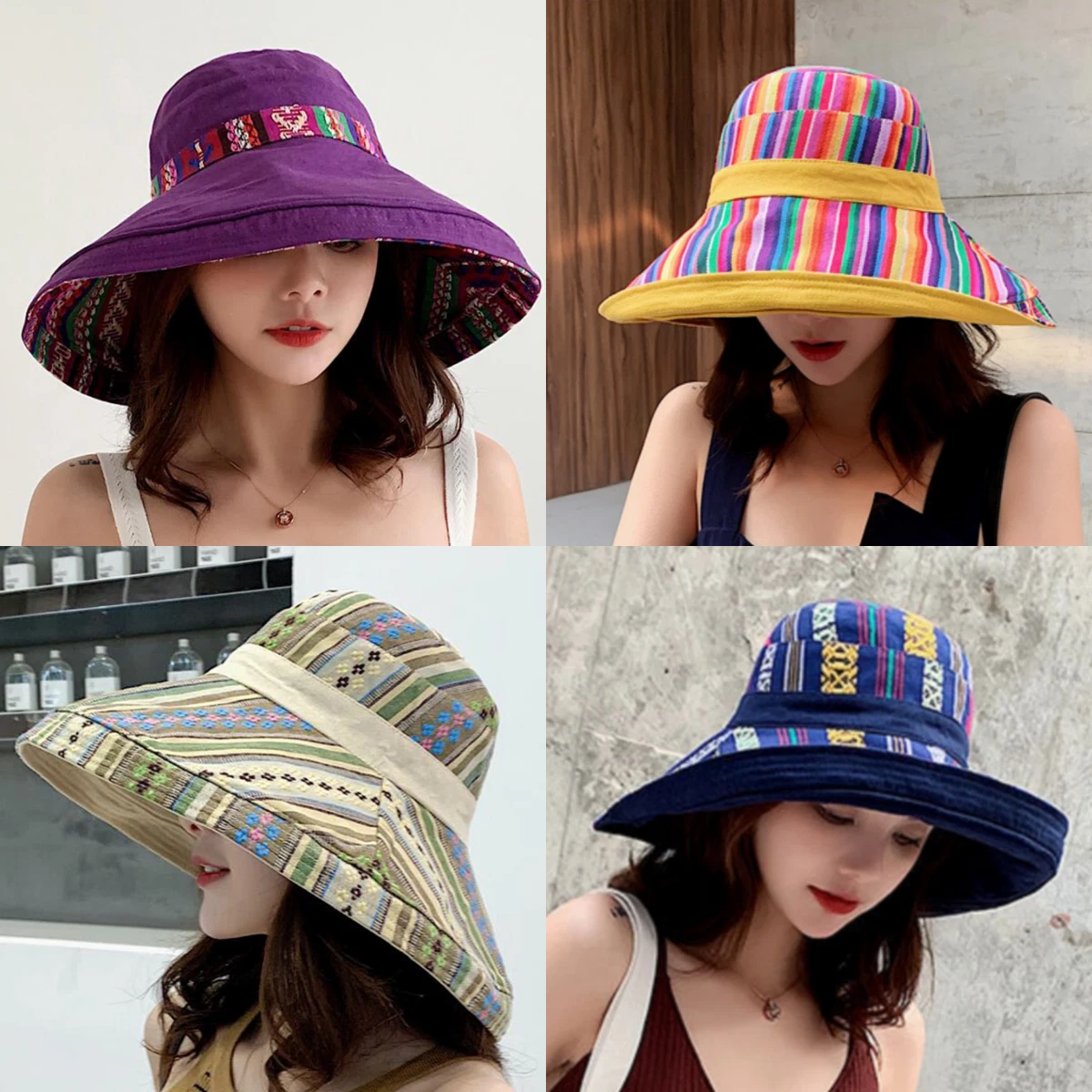 Women Ethnic Style Cotton Wide Brim Sun Hats UV Protection Reversible Bucket Hat
Opens in a new wind