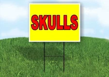 SKULLS Yellow Red 18x24 in Yard Road Sign w/ Stand