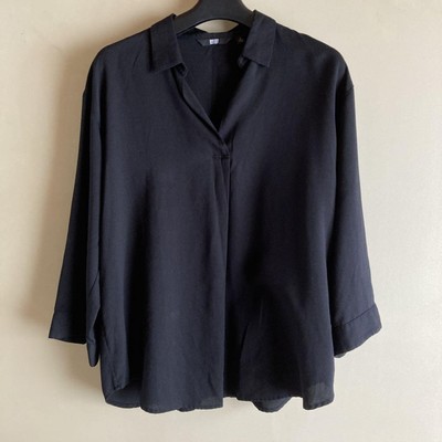 Blouse skipper rayonne points de vente uniqlo femme noire manches courtes occasion