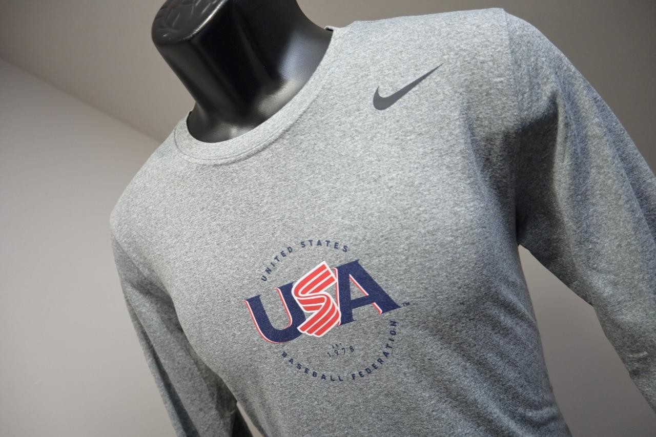 Gym Shirt Dri Fit USA Baseball Gray Long Sleeve Athletic Cut Mens Small