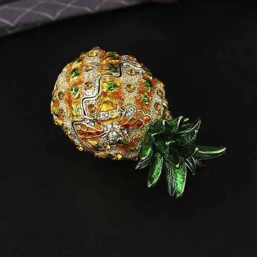 Pineapple Shaped Metal Jewelry Container Diamonds Decorated Travel Case - Picture 7 of 8