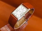 Vintage Seiko Slim Quartz Tank Roman White Dial Tan Leather Band Wrist Watch