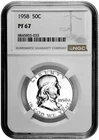 1958 50C Proof Silver Franklin Half Dollar NGC Graded PF 67 White Coin