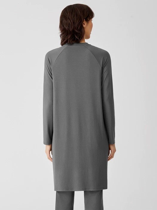 Vestido Eileen Fisher Viscosa Jersey Cuello Redondo Grande Gris Manga Larga Hasta la Rodilla Foto 4 de 4
