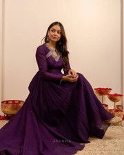 Presenting New Vichitra Silk Purple Gown Bottom With Dupatta For Ethnic Wear