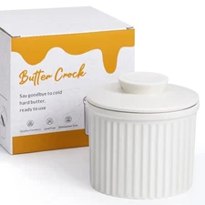 Large Butter Crock for Counter with Water Line, Butter Keeper, Ceramic French...