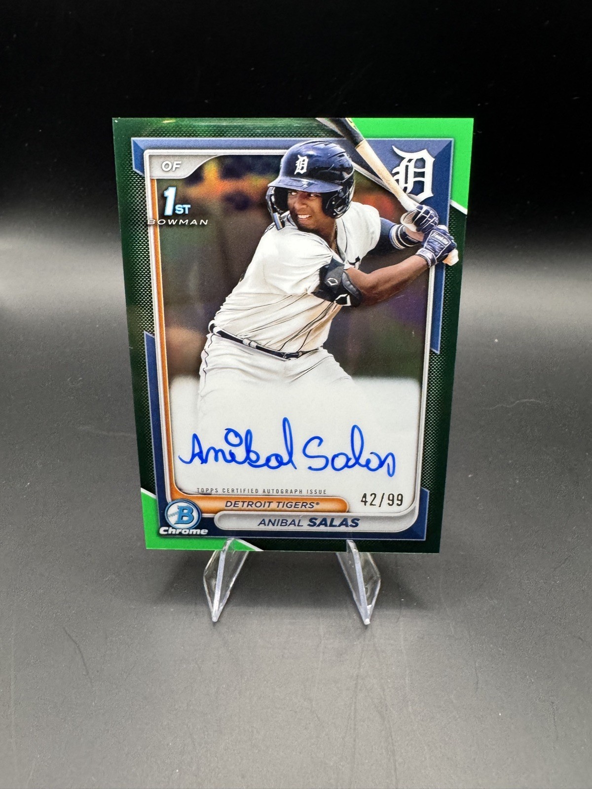 2024 Bowman Chrome 1st Bowman Anibal Salas Green Refractor On Card Auto #42/99