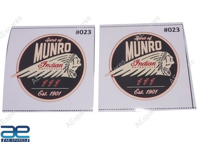 Paar Spirit of Munro Indian Motorcycle 111 Est 1901 runde Aufkleber Abziehbil...