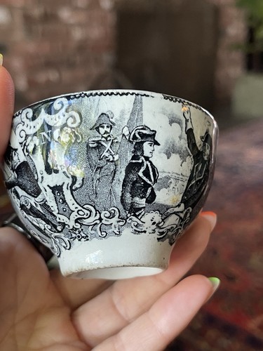 ANTIQUE B & W HANDLESS CUP NAPOLEON BONAPARTE SCENES SOLDIERS WAR - Picture 8 of 14