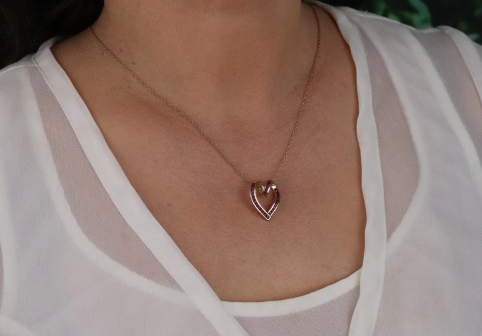 Pendant Only 10k Yellow Gold Natural Ruby Heart Pendant 3/4" x 3/4" inch - Image 4 of 4