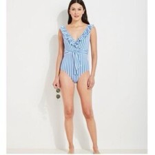 Vineyard Vines Sail Stripe Ruffle One-Piece Bathing Suit Small