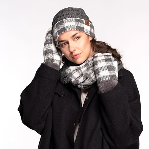 CC Super Thick Fuzzy Fleeced Lined Warm Buffalo Plaid Dk. Melange Gray/White - Picture 2 of 4