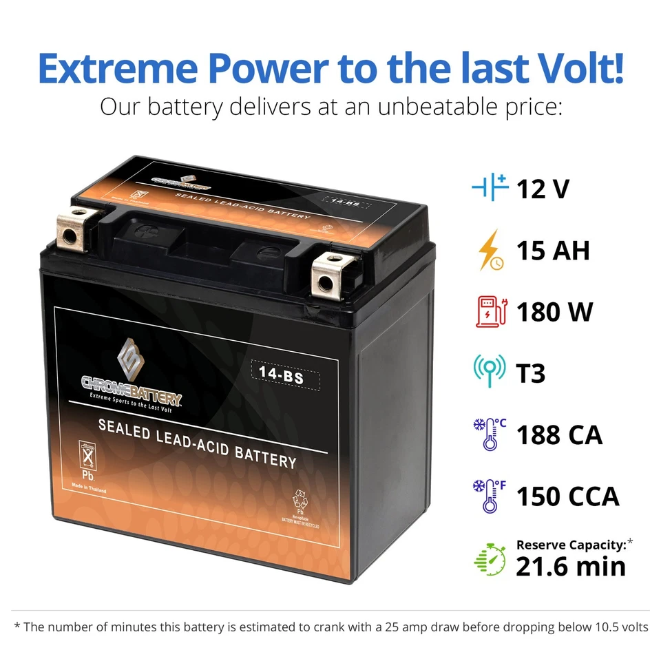 YTX14-BS ATV Battery for HONDA TRX650 FourTrax Rincon (Std.) 650CC 03-'05 - Изображение 3 из 4