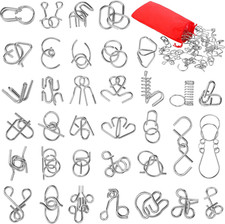 Metal Brain Teaser Puzzles Set of 36 with Pouch, Steel IQ Games Physics Mind Met