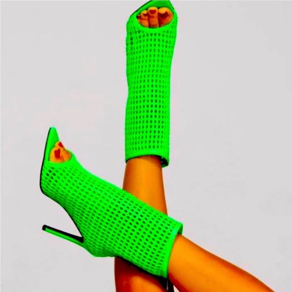 Cape Robbin Weave Peep Toe Booties w/Stiletto High Heels size 6.5 Nepn Green - Image 2 of 4