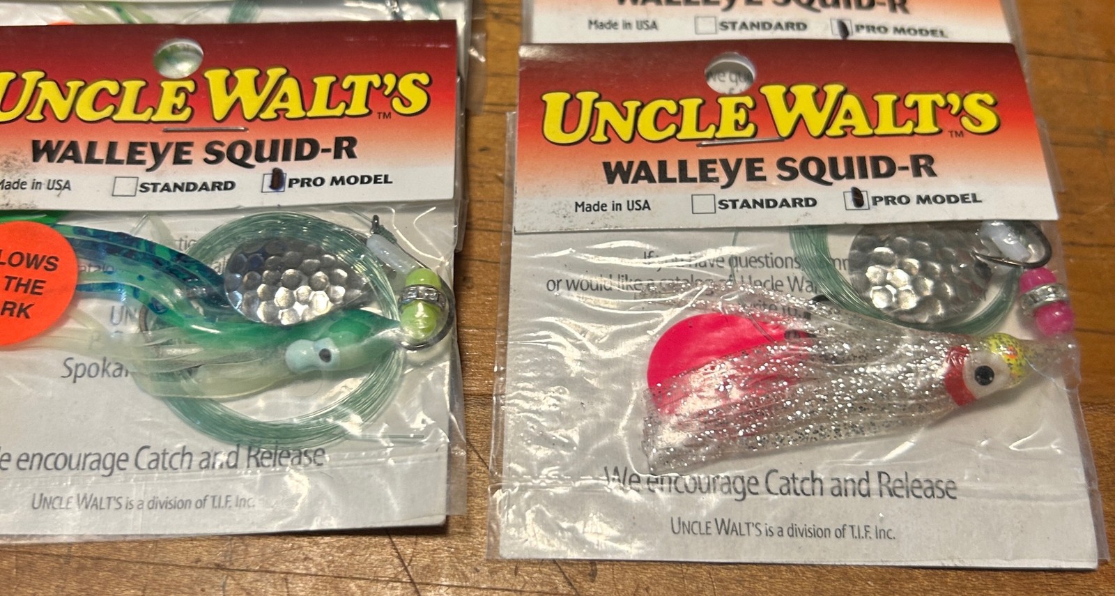 59 NEW UNCLE WALT'S WALLEYE SQUID-R PRO SPINNERBAIT LURE SPOKANE MANY COLORS GLO - Image 4