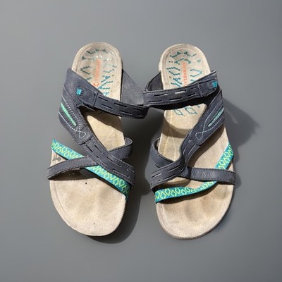 Merrell Terran Weave II Sport Sandals Womens 9 Navy Lime Leather Strappy Slides