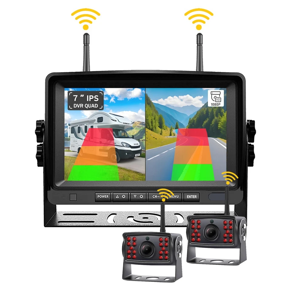 Wireless RV/trailer 7" DVR monitor, 1080P rear view camera BSD for Truck/Bus... - Image 3 of 4