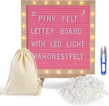 Pink Felt Letter Board with LED Lights, Stand Wall Mount for Custom Messages