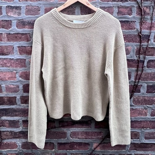NEW Size Large Vince Drop Shoulder Long Sleeve Crewneck Cotton Rib Knit Sweater - Picture 4 of 10
