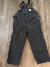 Carhartt Overalls Mens 46x30 Black Bibs Insulated Double Knee R02 BLK USA