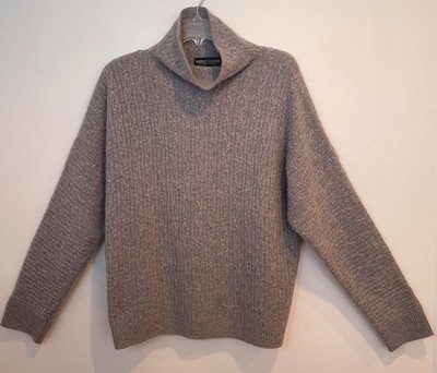 NWOT REPEAT LUXURY Womens L (42 EU) Cashmere Cable Knit Turtle Neck Sweater Gray