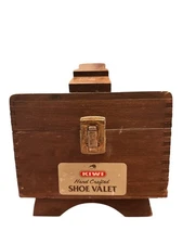 Kiwi Wooden Hand Crafted Shoe Shine Valet w Storage Box Dark Brown