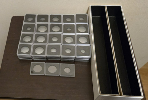 Lot of 103 Intercept Shield Coin Holders -Various Sizes -Box with no top - Used