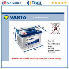 Battery fits BUICK CENTURY SKYLARK 2.8 3.3 5.7D 78 to 91 Varta 078 540A 60Ah New