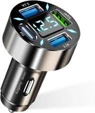 3USB+PD Type-C Fast Charger Power Adapter Digital Display Auto Car Plug