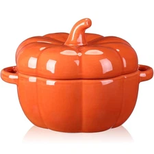 1 Pcs 14.2 oz Ceramic Pumpkin Pot Soup Bowl Baking Dish Pumpkin Casserole Dis...