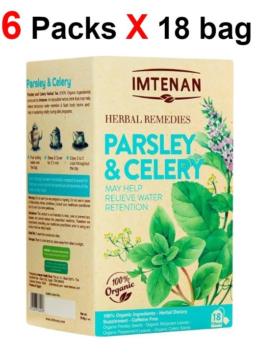 6 Packs Imtenan Organic Parsley and celery herbal Tea 6 X 18 bag