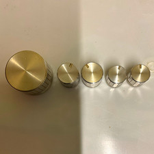 Set of 5 Silver Metal Amplifier Control Knobs, Assorted Sizes