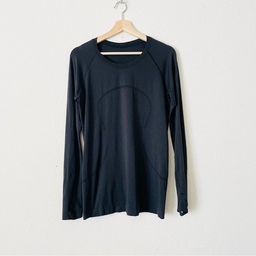 *DEFEKT* Lululemon GRÖSSE 12 Swiftly Tech Langarm hüftlanges Oberteil in Schwarz