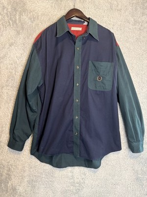 Bugle Boy Company Vintage Color Block XL Long Sleeve Button Up Red Blue Green