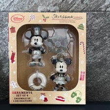 Disney Store Steamboat Willie Mickey Minnie Ornament Set