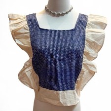 Handmade Oaxaca Blue Cotton Blouse Ruffle Sleeves One Size