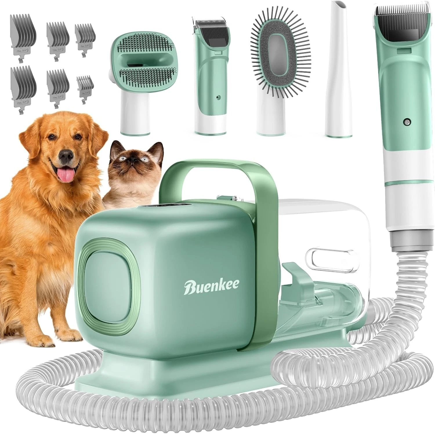 Buensee All-in-One Pet Grooming Vacuum Kit | Dogs & Cats | Green