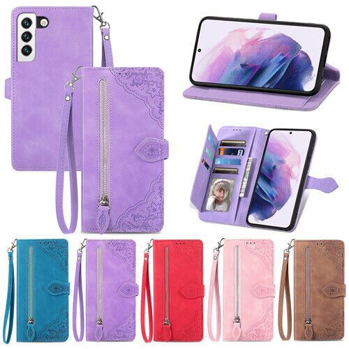 For Samsung S25 S24 FE Ultra S23 Plus S22 S21 Zip Wallet Case Flip Leather Cover - Bild 1 von 20