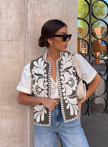 NEW ZARA 2023 KHAKI EMBROIDERED FLORAL VEST WAISTCOAT JACKET SIZE S M  8741/253 | eBay