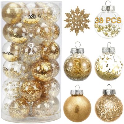 HAUSPROFI 38-teiliges 60 mm/2,36 Zoll Weihnachtskugel Glitzer Schneeflocke Ornamente Set, Xmas 