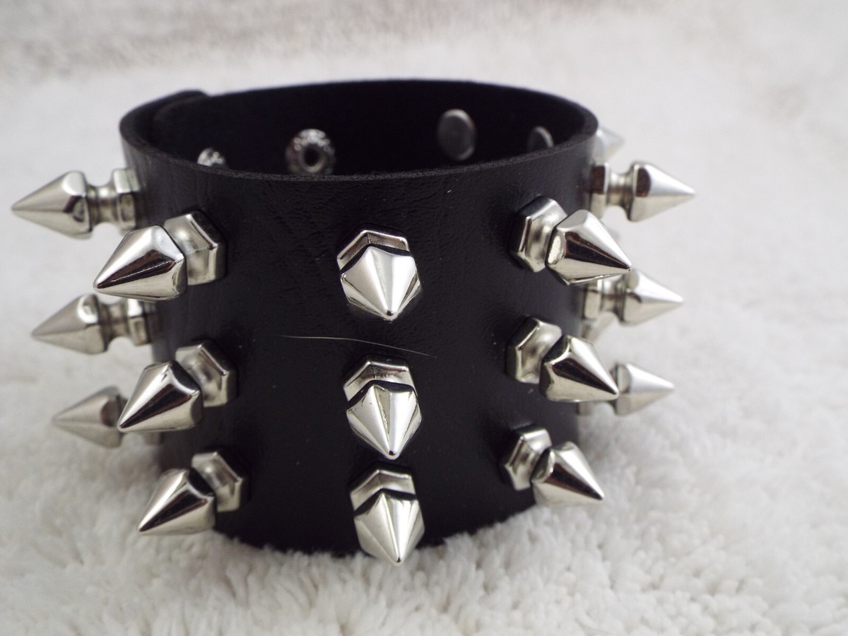YIK FUNG Silvertone Spiked Black Vinyl Snap Bracelet (B46) | eBay
