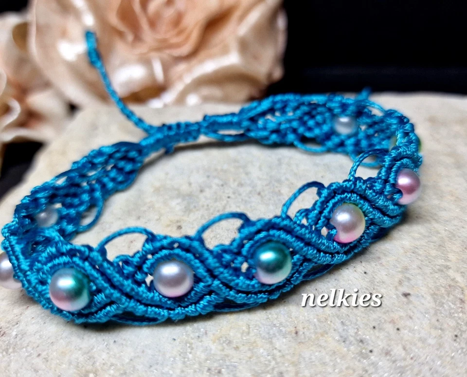 Makramee Armband Türkis Gold Perlen Pandahall Freundschaftsband Geknüpft Boho - Bild 2 von 4