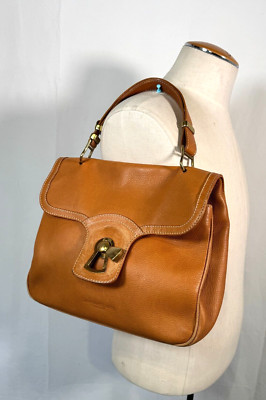 Gianfranco Lotti Iconic Cognac Brown Pebble Leather Large Tote Handbag Purse