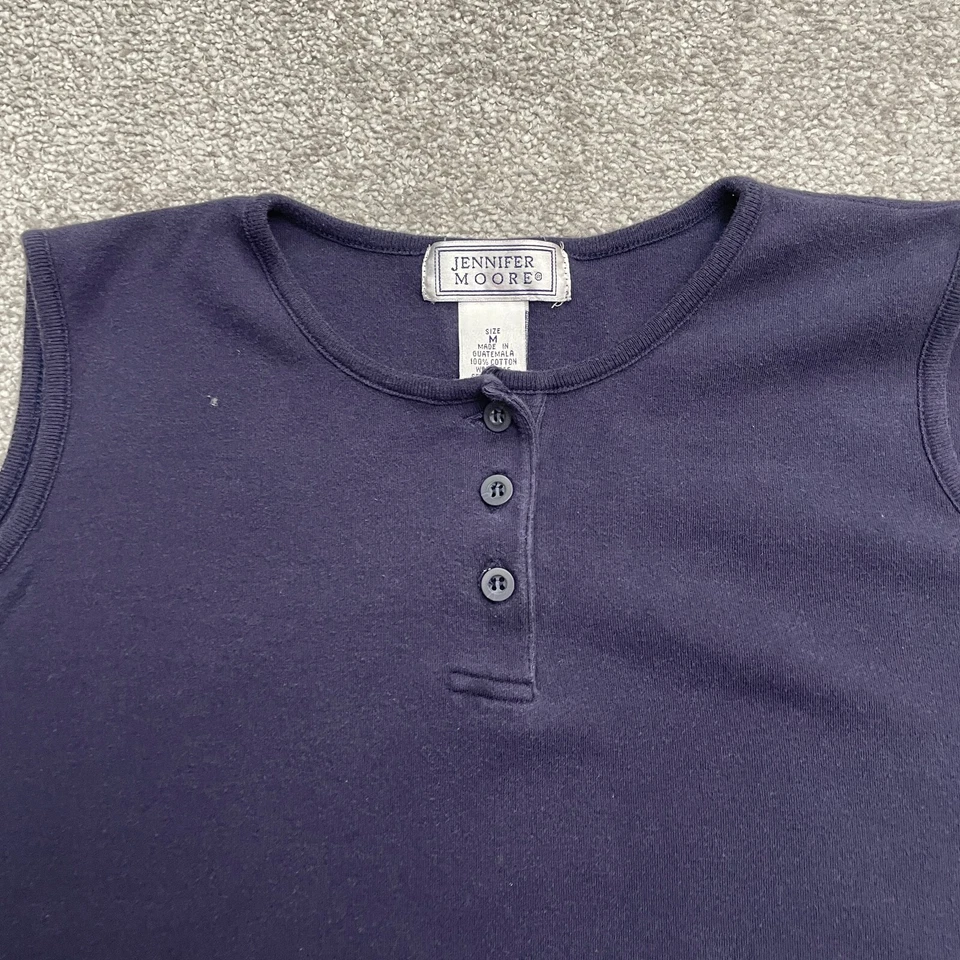Camiseta sin mangas Jennifer Moore Henley para mujer azul medio sin mangas 100 % algodón básica Foto 3 de 4