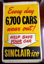 SINCLAIR  GASOLINE 1940's ORIGINAL POSTER SINCLAIR-IZE 28" by 44" RARE