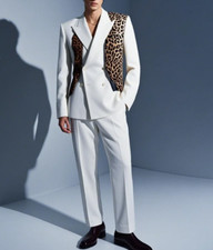 Men's Leopard Suit Slim Fit Peak Lapel Double Breasted Wedding Party Activewear