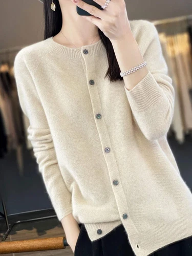 Long Sleeve 100% Merino Wool Sweaters Cashmere Cardigan Spring Autumn Women O-Ne - Picture 7 of 84
